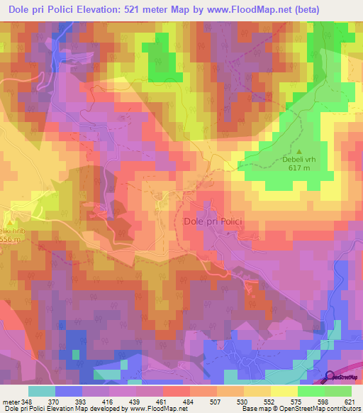 Dole pri Polici,Slovenia Elevation Map