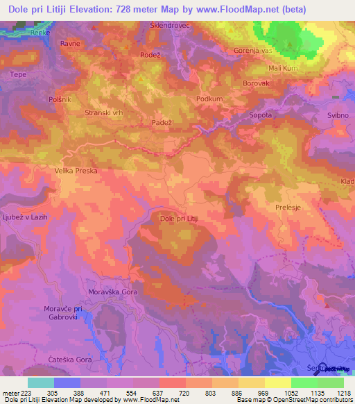 Dole pri Litiji,Slovenia Elevation Map