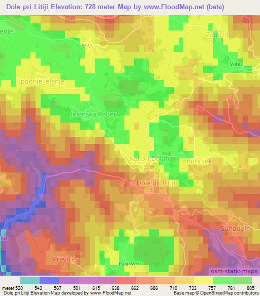 Dole pri Litiji,Slovenia Elevation Map