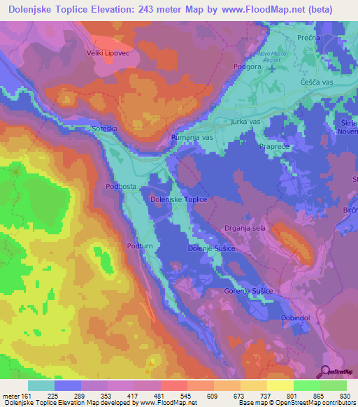 Dolenjske Toplice,Slovenia Elevation Map