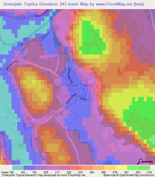 Dolenjske Toplice,Slovenia Elevation Map