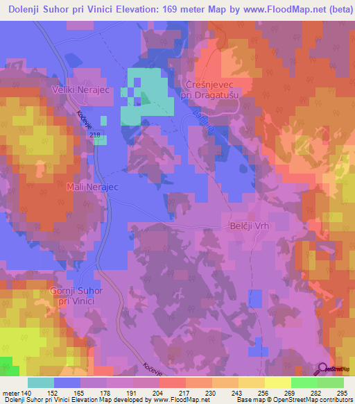 Dolenji Suhor pri Vinici,Slovenia Elevation Map