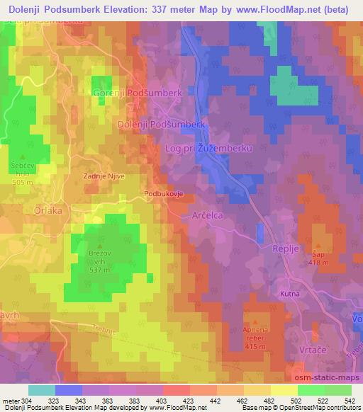 Dolenji Podsumberk,Slovenia Elevation Map