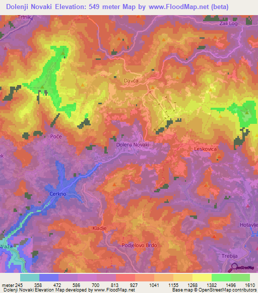 Dolenji Novaki,Slovenia Elevation Map