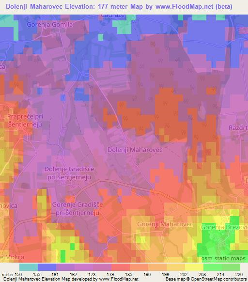 Dolenji Maharovec,Slovenia Elevation Map