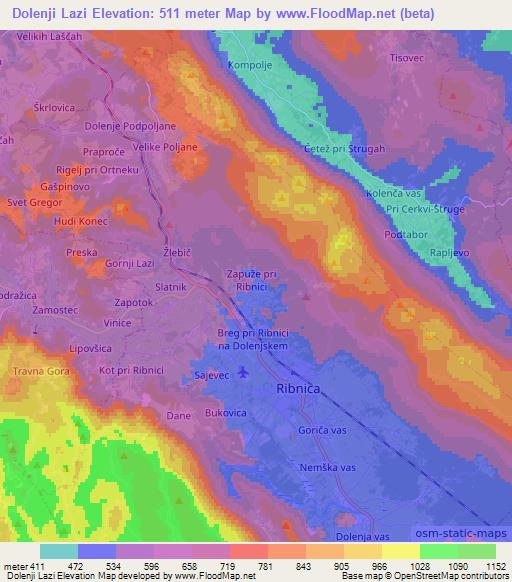 Dolenji Lazi,Slovenia Elevation Map