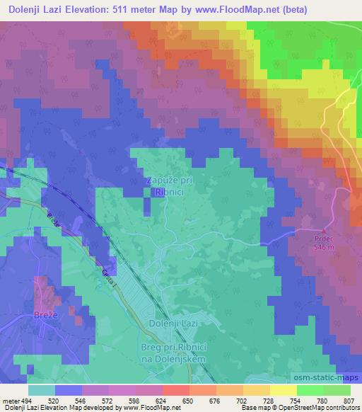 Dolenji Lazi,Slovenia Elevation Map