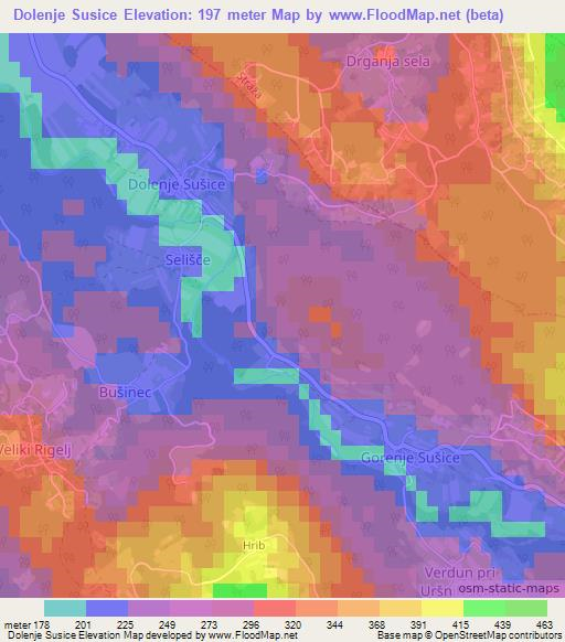 Dolenje Susice,Slovenia Elevation Map