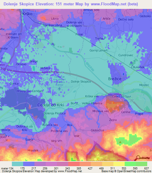 Dolenje Skopice,Slovenia Elevation Map