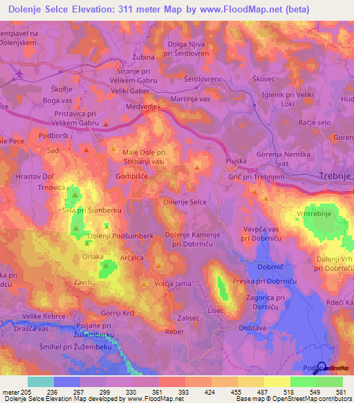 Dolenje Selce,Slovenia Elevation Map