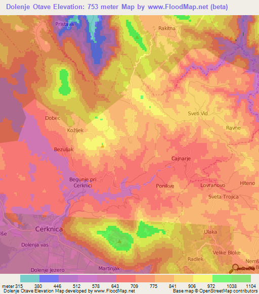 Dolenje Otave,Slovenia Elevation Map