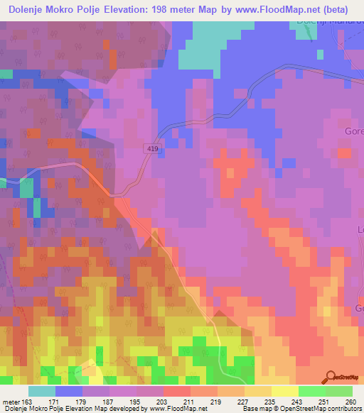 Dolenje Mokro Polje,Slovenia Elevation Map