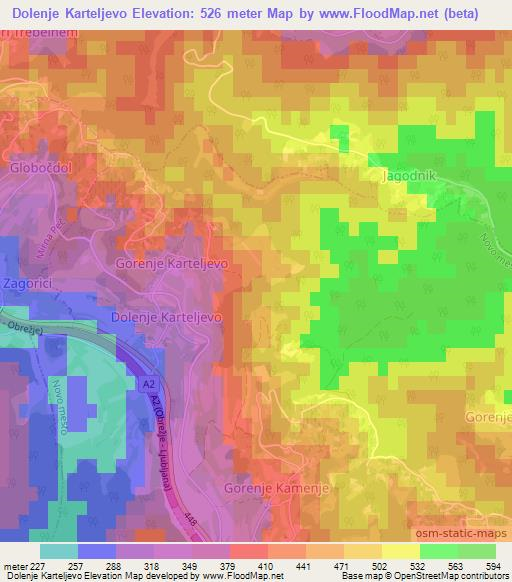 Dolenje Karteljevo,Slovenia Elevation Map