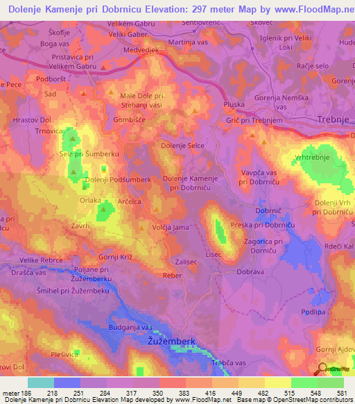 Dolenje Kamenje pri Dobrnicu,Slovenia Elevation Map