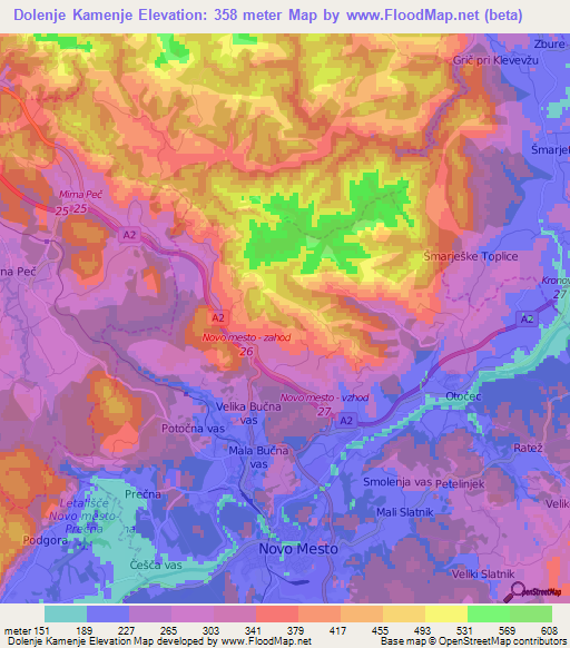 Dolenje Kamenje,Slovenia Elevation Map