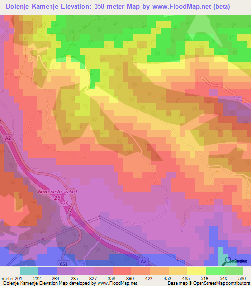 Dolenje Kamenje,Slovenia Elevation Map