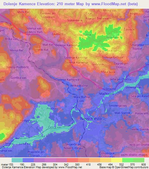 Dolenje Kamence,Slovenia Elevation Map