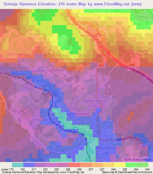 Dolenje Kamence,Slovenia Elevation Map