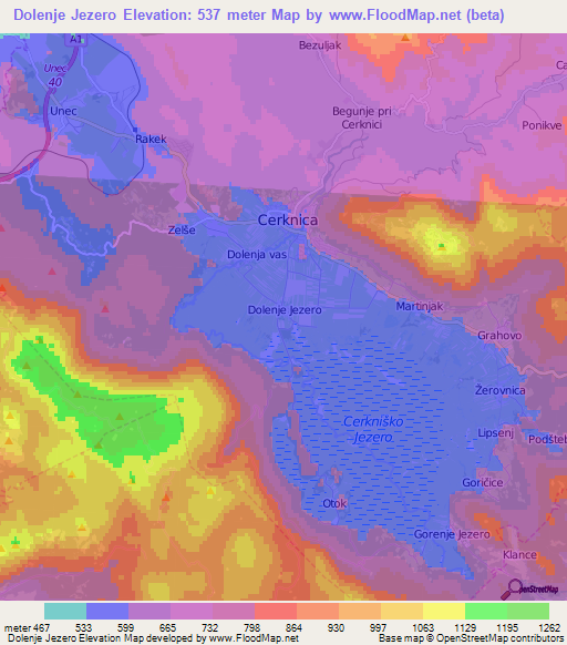 Dolenje Jezero,Slovenia Elevation Map