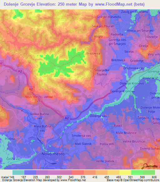 Dolenje Grcevje,Slovenia Elevation Map