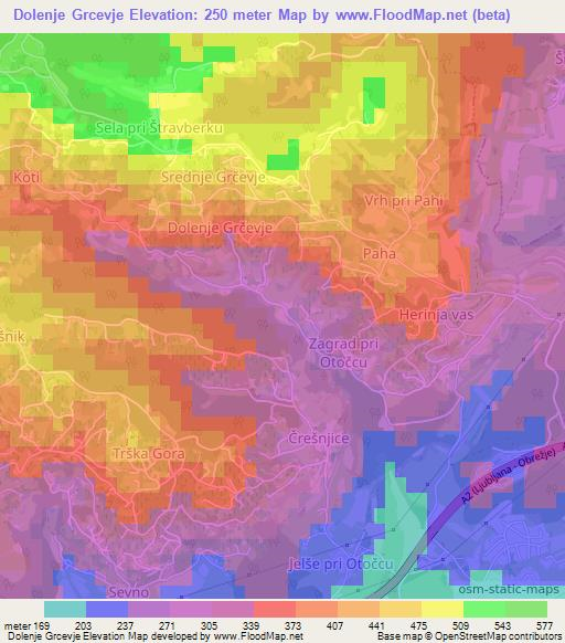 Dolenje Grcevje,Slovenia Elevation Map