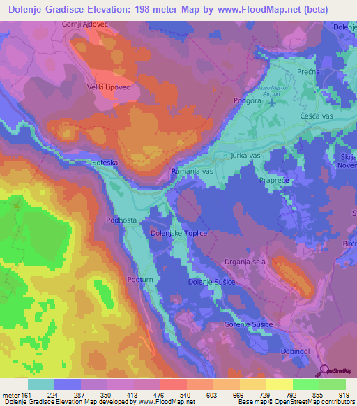 Dolenje Gradisce,Slovenia Elevation Map