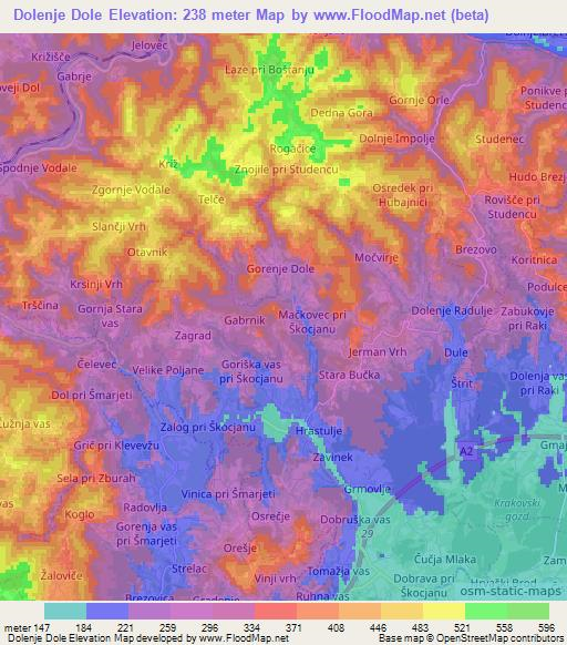 Dolenje Dole,Slovenia Elevation Map