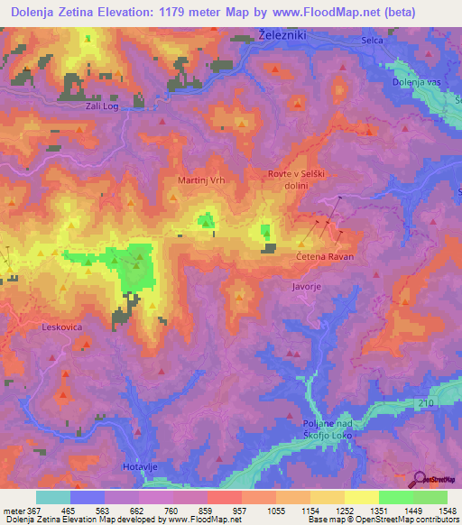 Dolenja Zetina,Slovenia Elevation Map