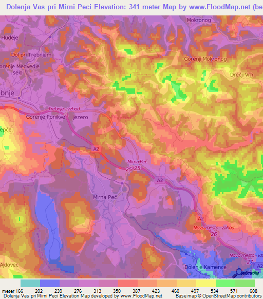 Dolenja Vas pri Mirni Peci,Slovenia Elevation Map