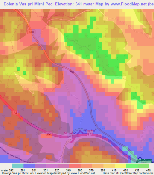 Dolenja Vas pri Mirni Peci,Slovenia Elevation Map