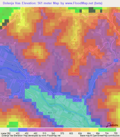 Dolenja Vas,Slovenia Elevation Map