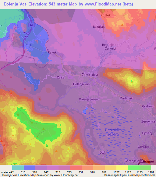 Dolenja Vas,Slovenia Elevation Map