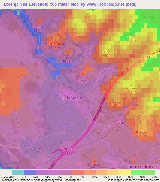 Dolenja Vas,Slovenia Elevation Map