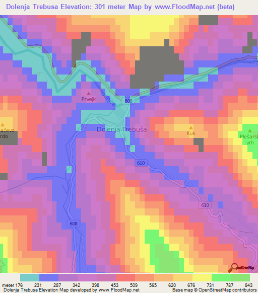 Dolenja Trebusa,Slovenia Elevation Map