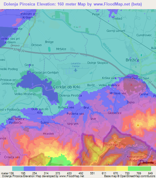 Dolenja Pirosica,Slovenia Elevation Map