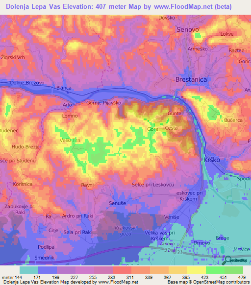 Dolenja Lepa Vas,Slovenia Elevation Map