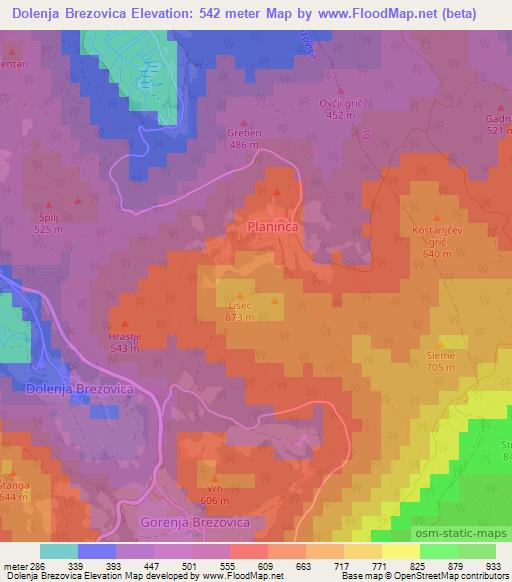 Dolenja Brezovica,Slovenia Elevation Map