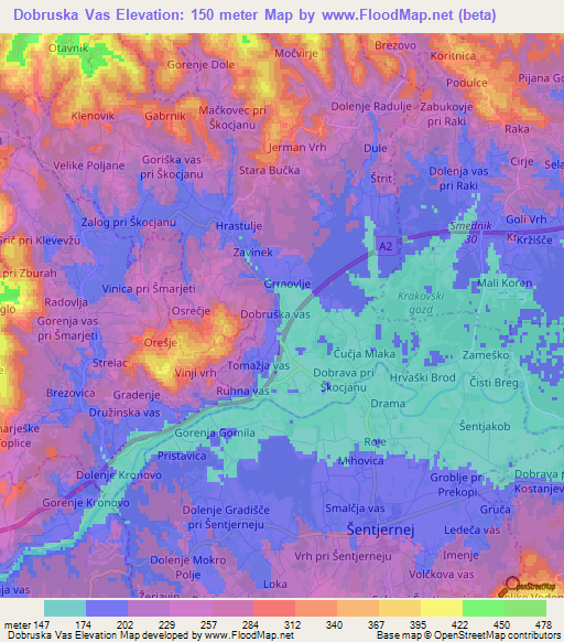 Dobruska Vas,Slovenia Elevation Map