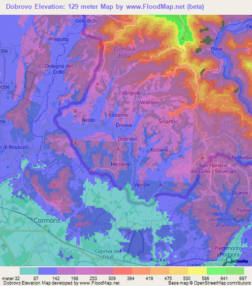 Dobrovo,Slovenia Elevation Map