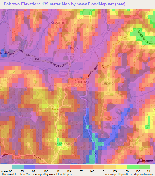 Dobrovo,Slovenia Elevation Map