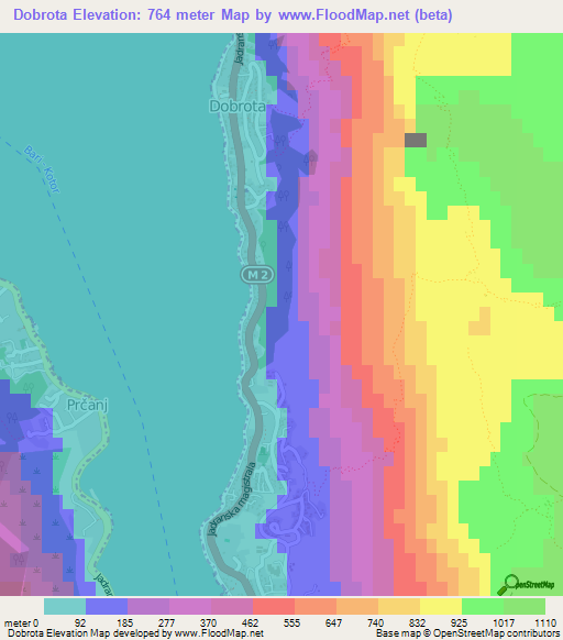 Dobrota,Montenegro Elevation Map