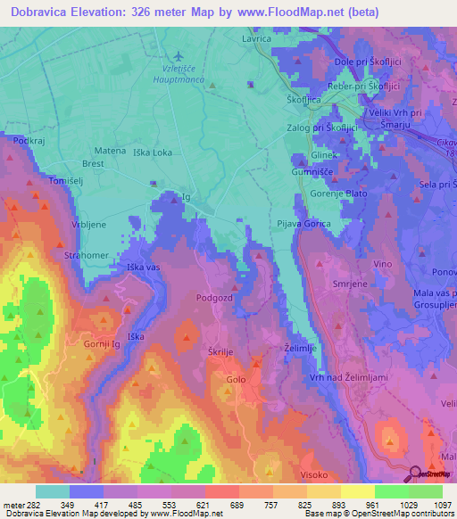 Dobravica,Slovenia Elevation Map