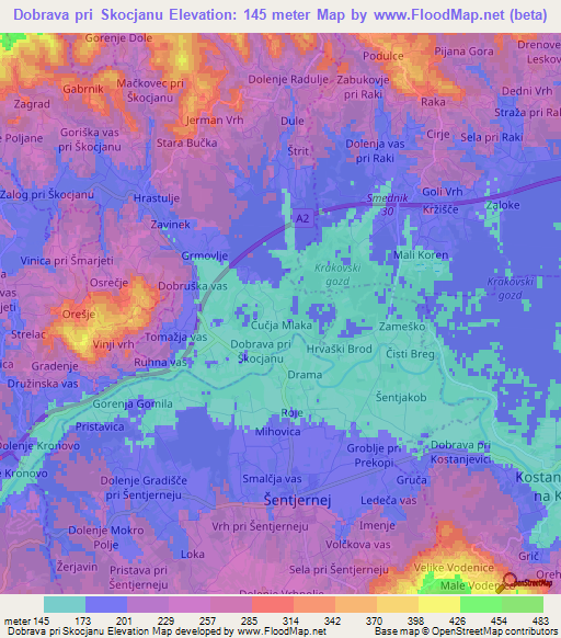 Dobrava pri Skocjanu,Slovenia Elevation Map