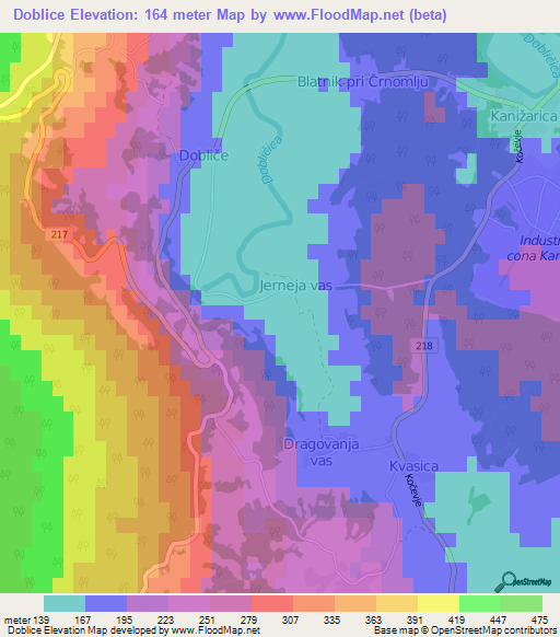 Doblice,Slovenia Elevation Map