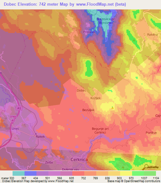 Dobec,Slovenia Elevation Map