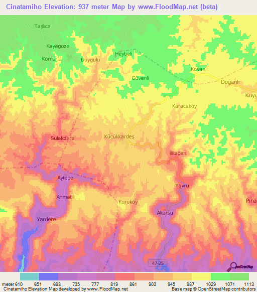 Cinatamiho,Turkey Elevation Map