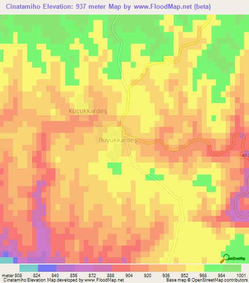 Cinatamiho,Turkey Elevation Map