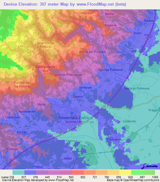 Devina,Slovenia Elevation Map