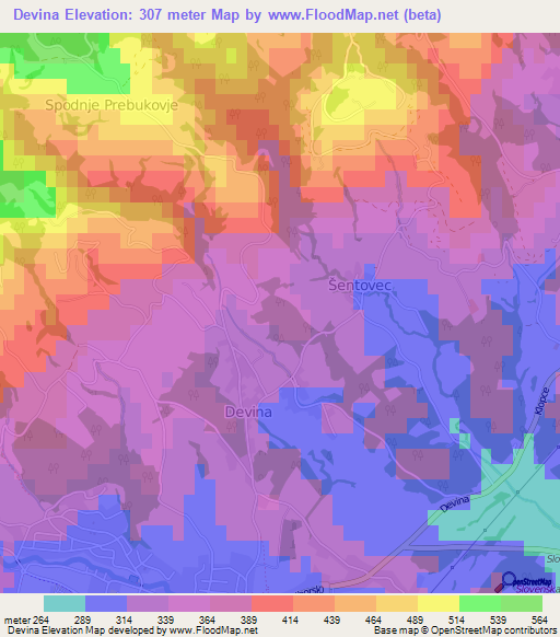 Devina,Slovenia Elevation Map