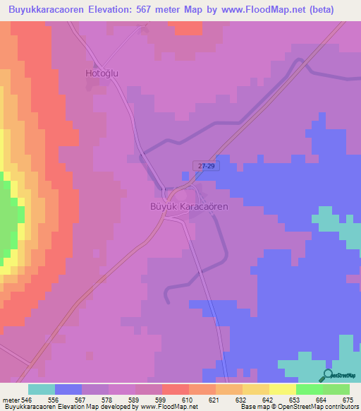 Buyukkaracaoren,Turkey Elevation Map